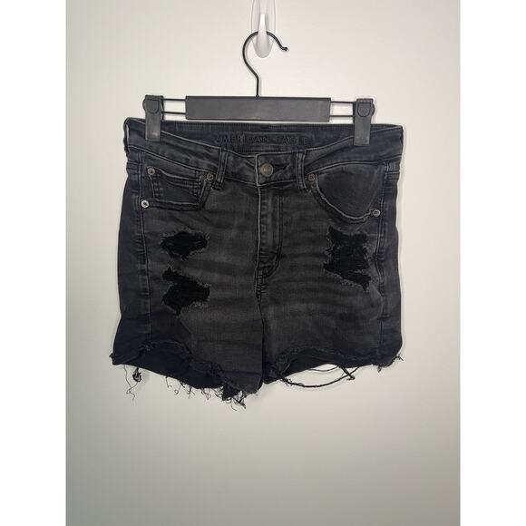 American Eagle Women's size 6 black distressed shorts ripped nexxt level stretch - Picture 2 of 6
